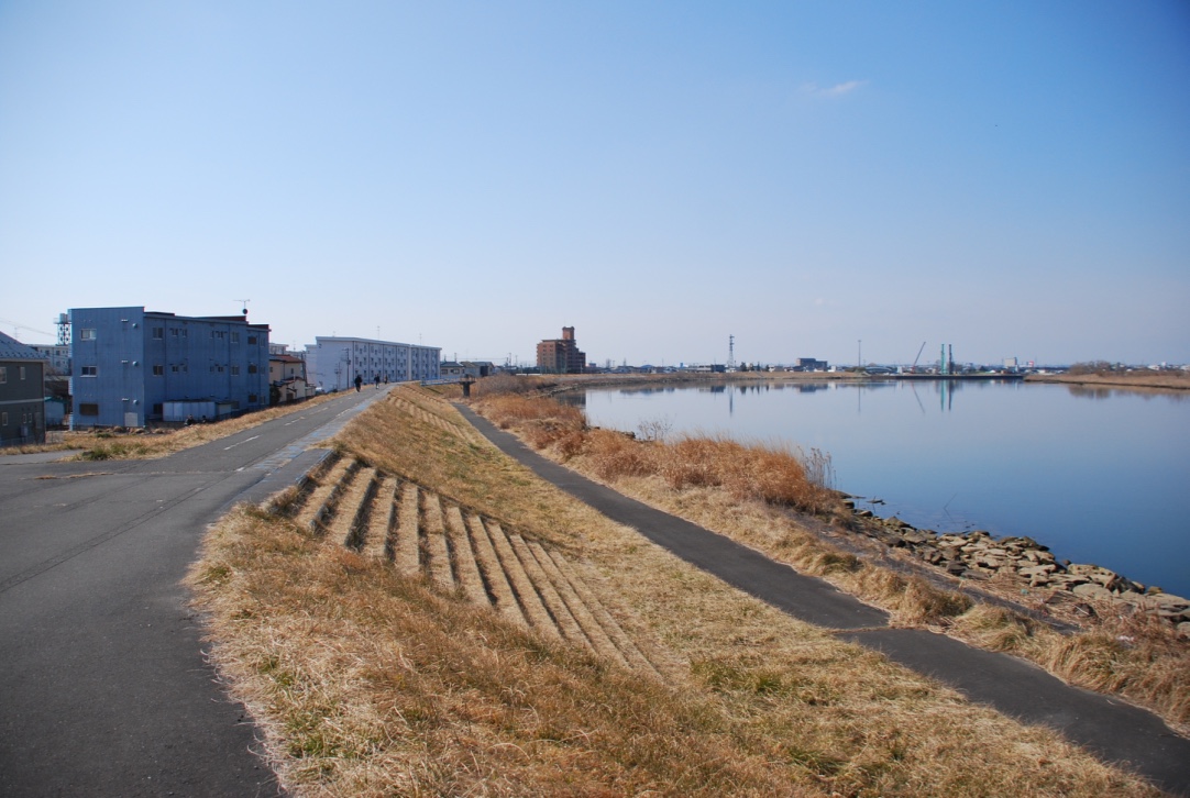 石巻大橋(開北橋)~石井閘門~釜地区までのサイクリングロード